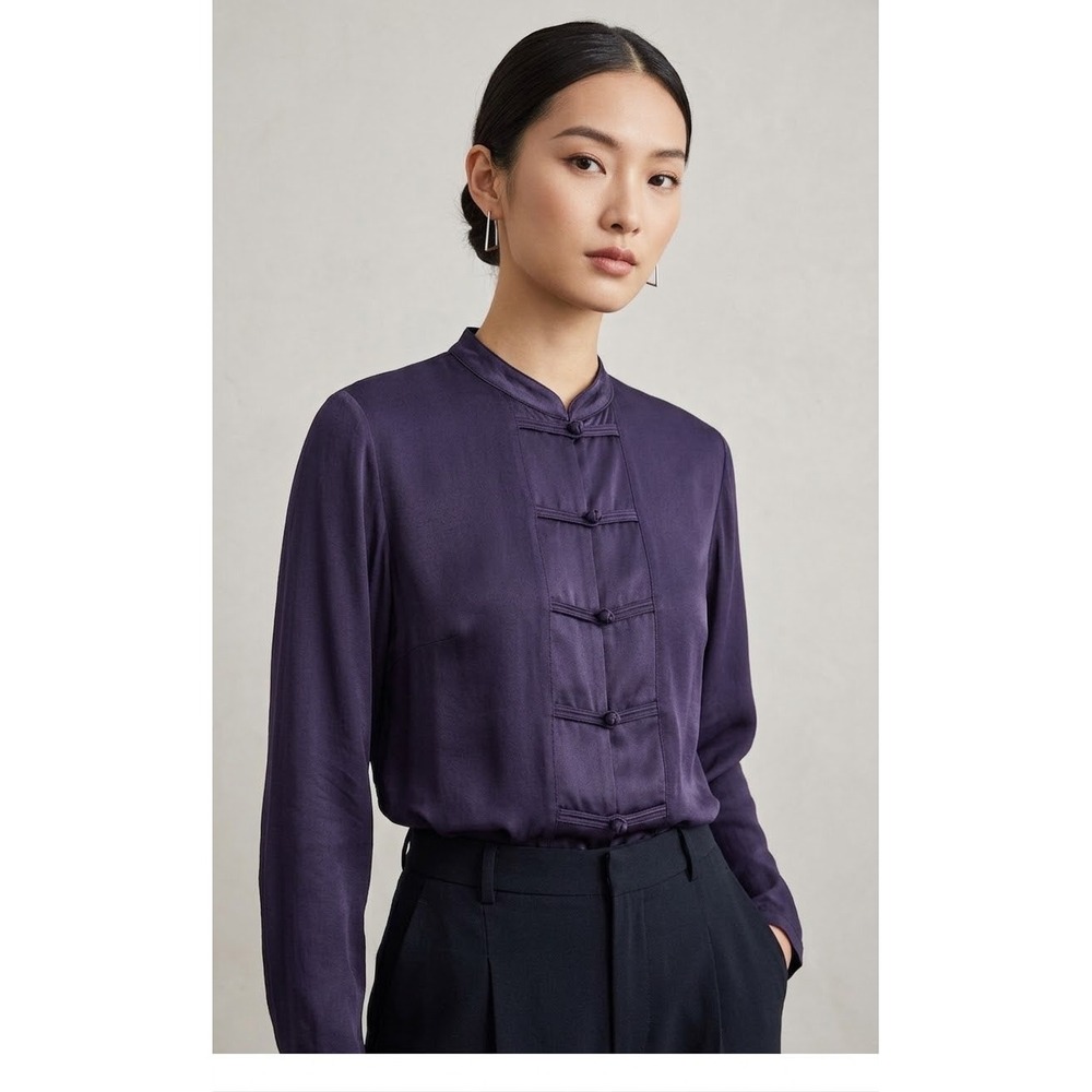 Vintage April Cornell Top‎ M Asian Silky Whimsigoth Dark Purple Jewel Indie Luxe